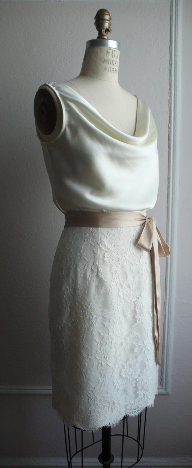 French Lace Cocktail Bridal Dress, 1940's Inspired, Pencil Skirt, Cowl Bodice, "Penny-Lee" silhouette, customizable