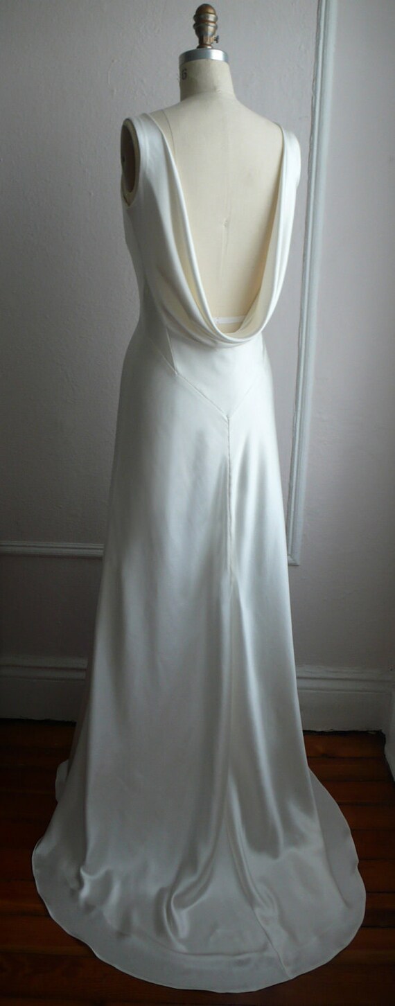 1930's Inspired Bias Bridal Gown "Ella", Low back, Backless, Cowl neck, Heavy Silk Satin, Customizable