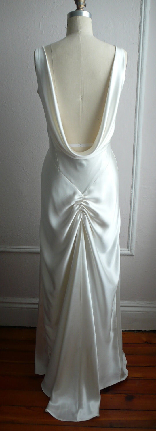 1930's Inspired Bias Bridal Gown "Ella", Low back, Backless, Cowl neck, Heavy Silk Satin, Customizable