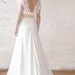 Chantilly Lace and Silk Crepe Bias Wedding Gown, "Sophie-Grace", V neck with Low Cowl back, Kimono Sleeve, Blush Sash, customizable
