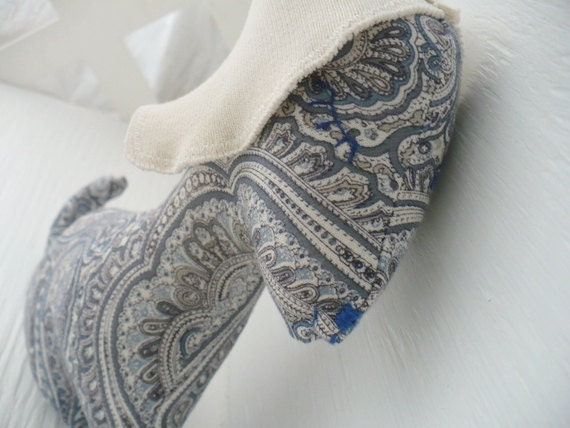 Swirly Paisley Dog in Blue and Cream