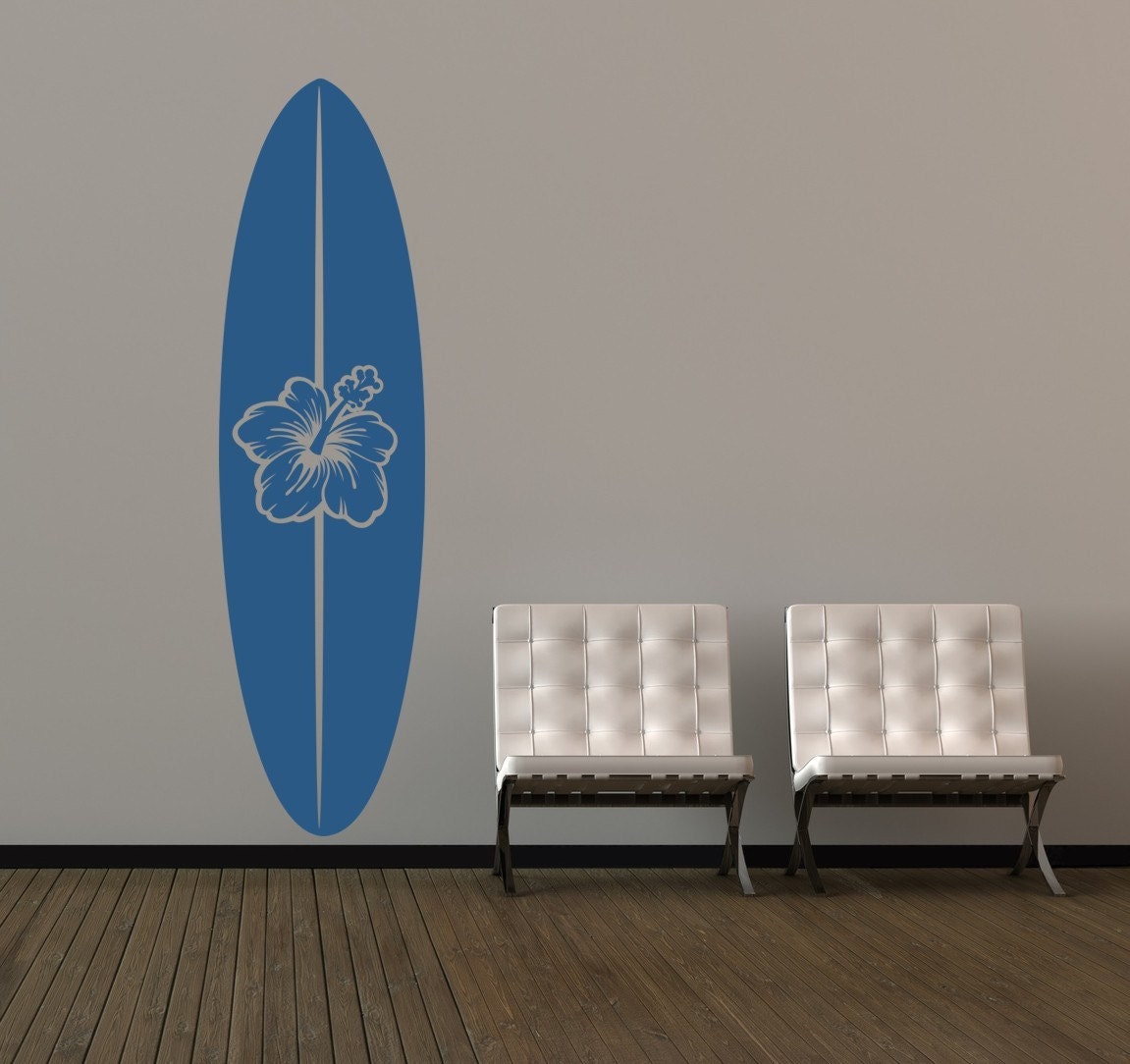 Wall Decal Surfboard Summer Flower Botanical Tropical Sport