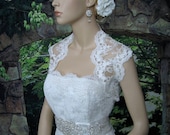 White sleeveless bridal re-embroidered lace wedding bolero jacket