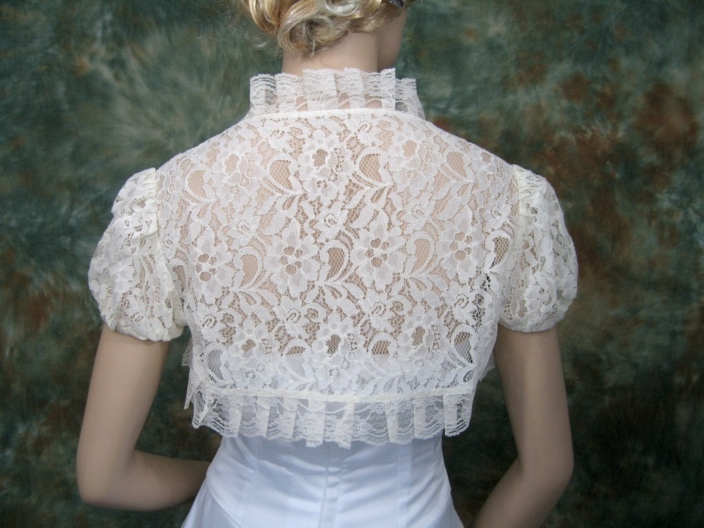 Short sleeve corded lace wedding bolero jacket shrug --- available in ivory, off-white and white