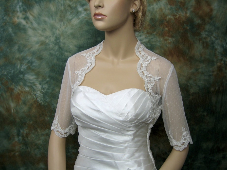 Ivory elbow length sleeve dot lace bolero bridal shrug bridal bolero bridal jacket wedding bolero wedding jacket wedding shrug
