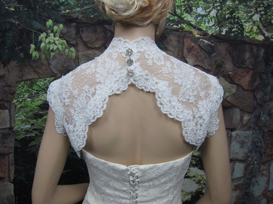 Ivory sleeveless bridal shrug lace bolero jacket wedding bolero - keyhole back - alencon lace