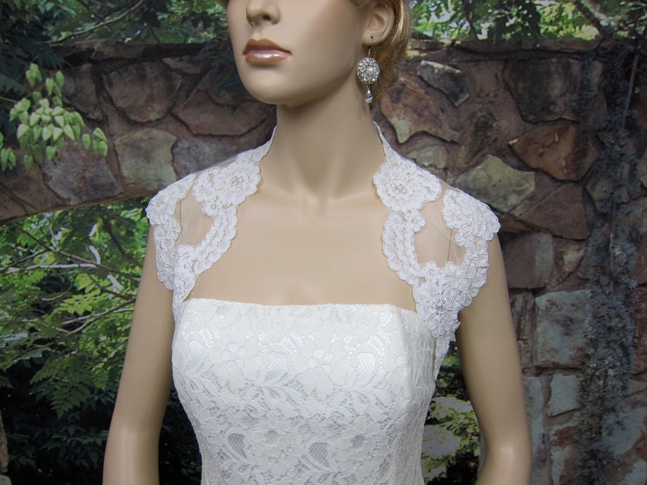 light Ivory sleeveless bridal alencon lace bolero jacket