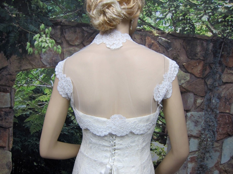 light Ivory sleeveless bridal alencon lace bolero jacket