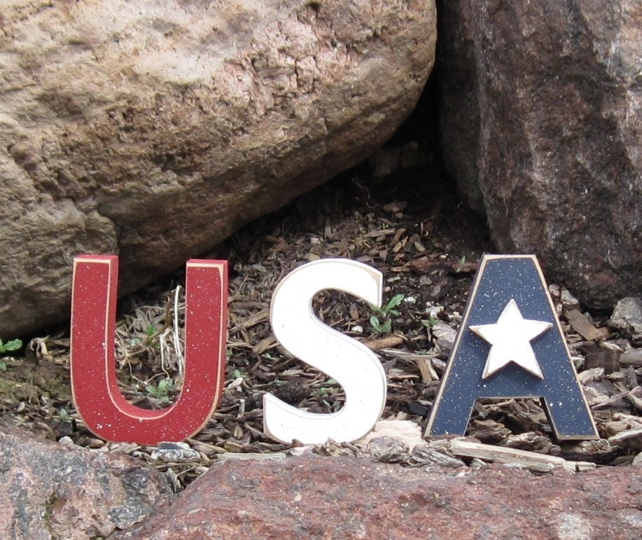 USA BLOCKS for July 4th, Independece day, shelf, desk and Americana home decor