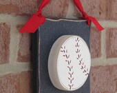 6 Inch HANGING BASEBALL with red ribbon for boy, wall, door hanger, and bedroom home decor