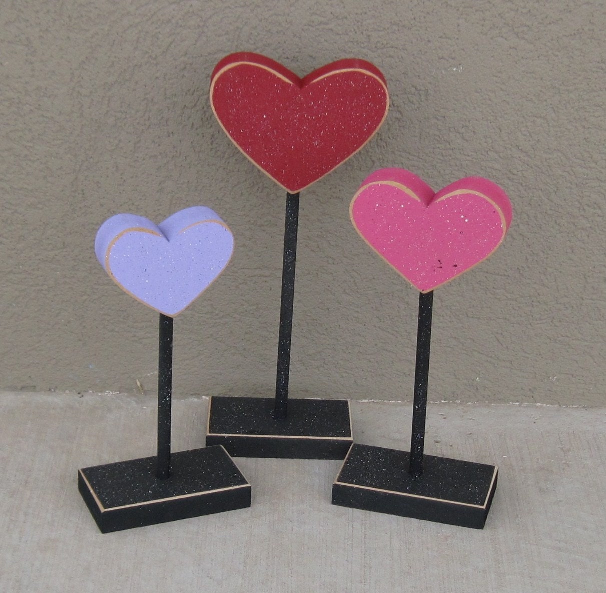 3 Tall Standing Heart Block Set for February, love, Valentines, shelf, desk, office and home decor