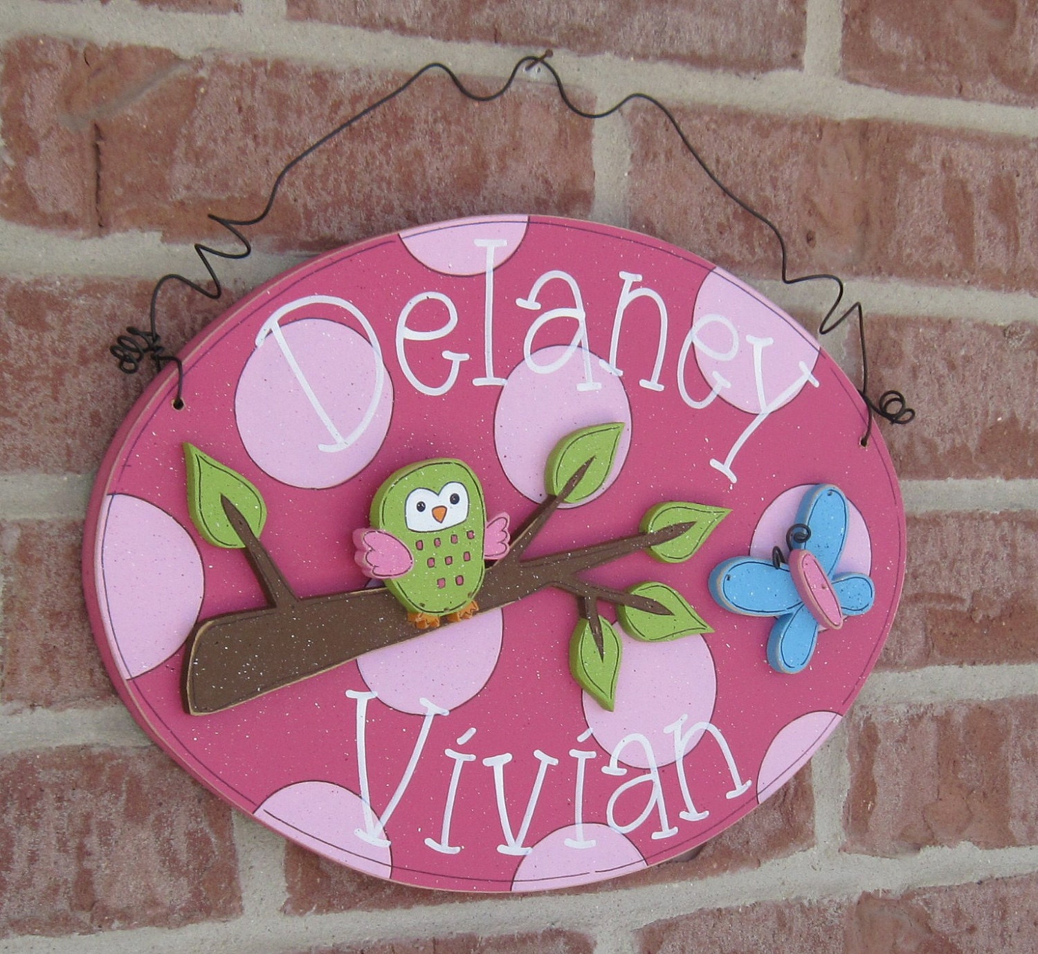 Custom Personalized Name or Word Oval Sign with bird, owl butterfly for children, home, desk, shelf, decor