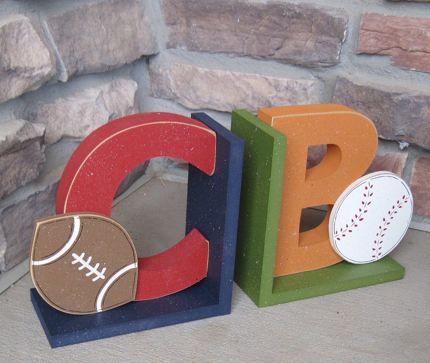 Personalized sports themed bookends for children library, bookshelf
