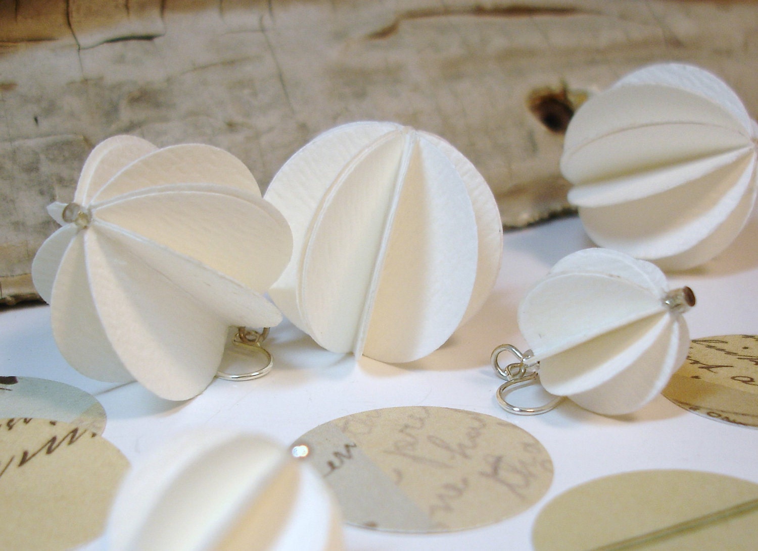 Fashion Trends -- Creamy White earrings -- folded paper paper dangles on silver wires, 2 sizes available