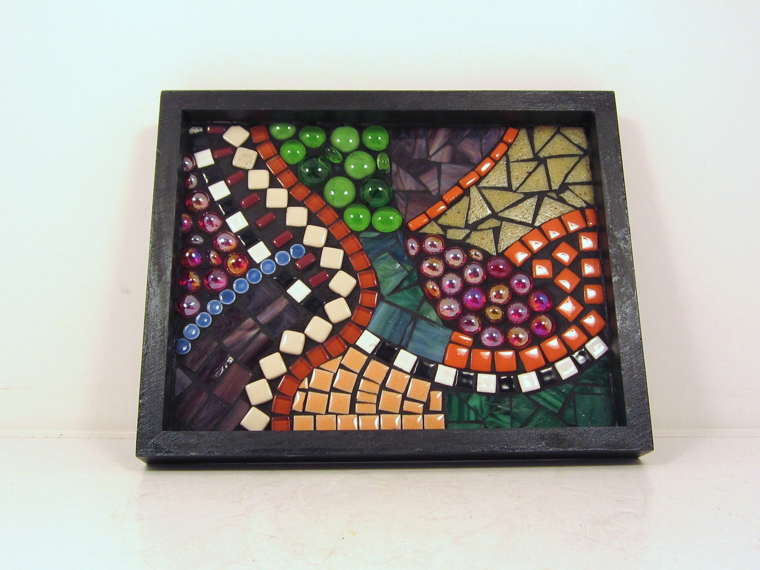 MOSAIC --  PATHWAYS -- mostly neutrals with accents, 8x8, self-framed or use as dish