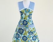 Pretty Blue and Green Retro Full Apron with Vintage Style Print