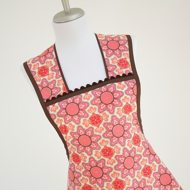 Orange and Brown Retro Womens Full Apron Michael Miller Fabric