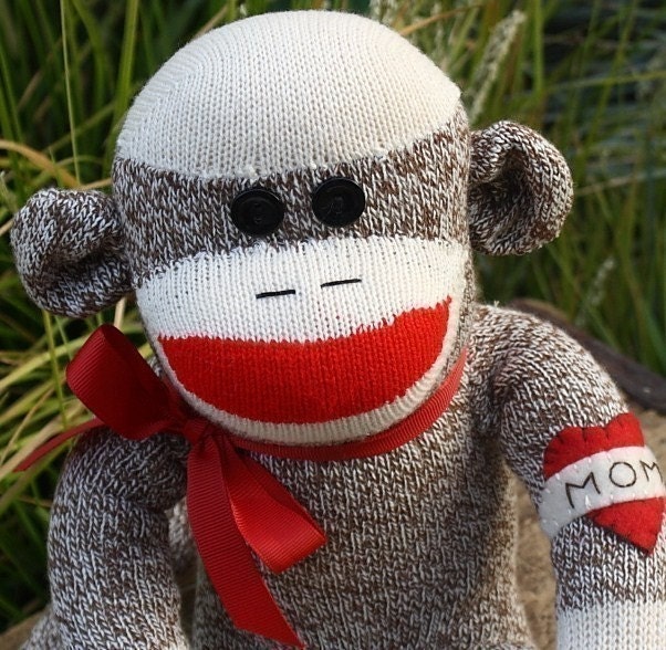 Plush Childrens Sock Monkey Doll with MOM Tattoo, LAST ONE