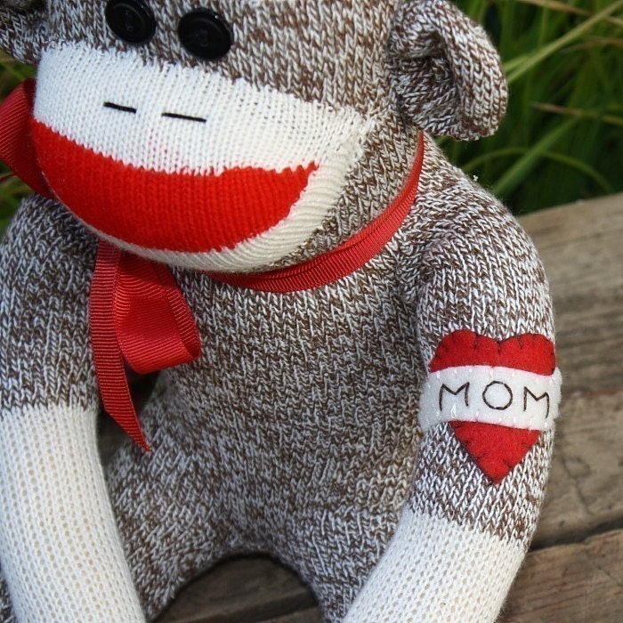 Plush Childrens Sock Monkey Doll with MOM Tattoo, LAST ONE
