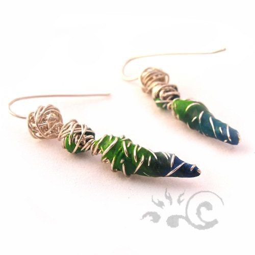Petite Demoiselle Earrings - green polymer clay
