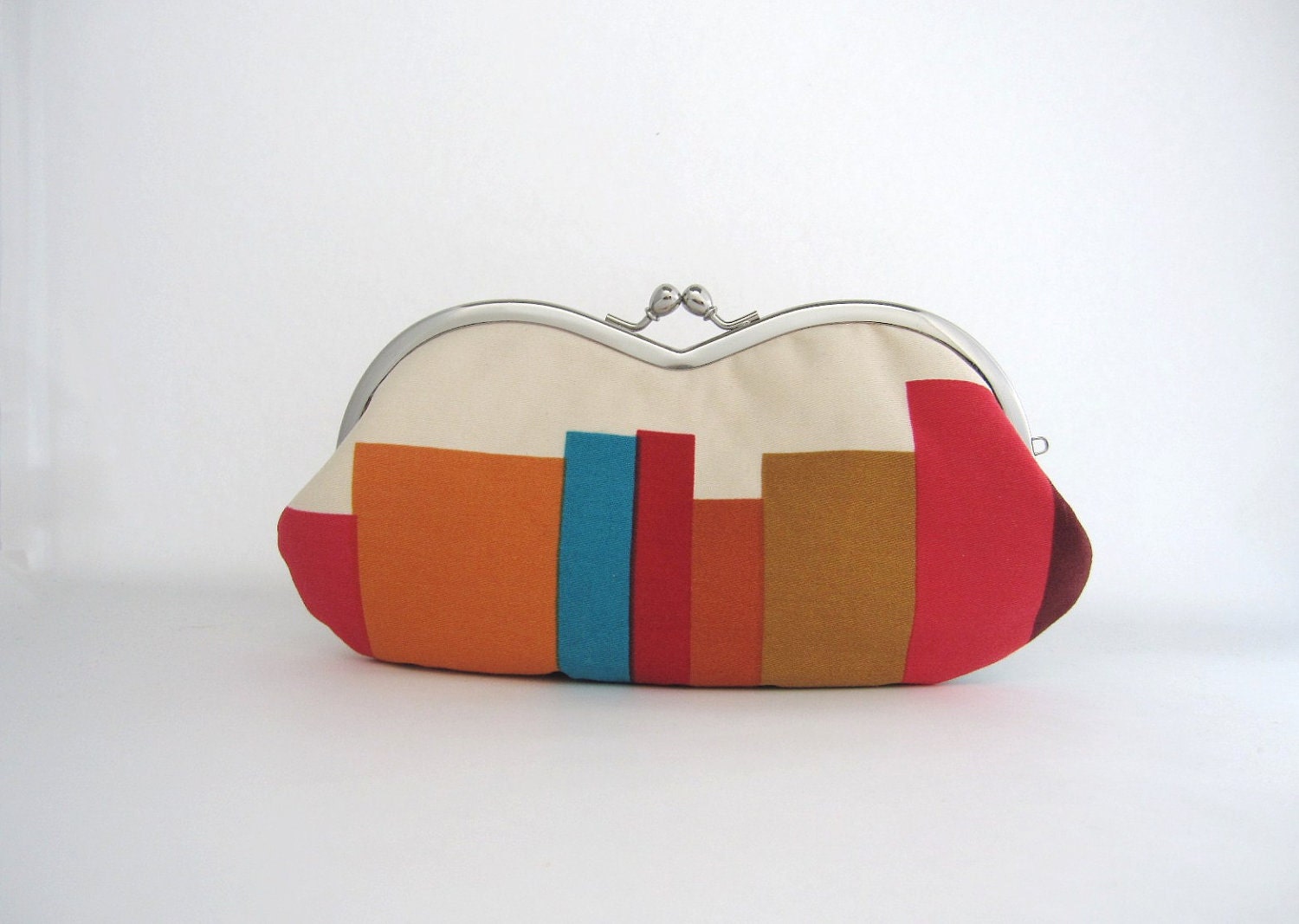 LAST ONE sunglass / eyeglasses case- stripe on beige -red- snap case- frame purse