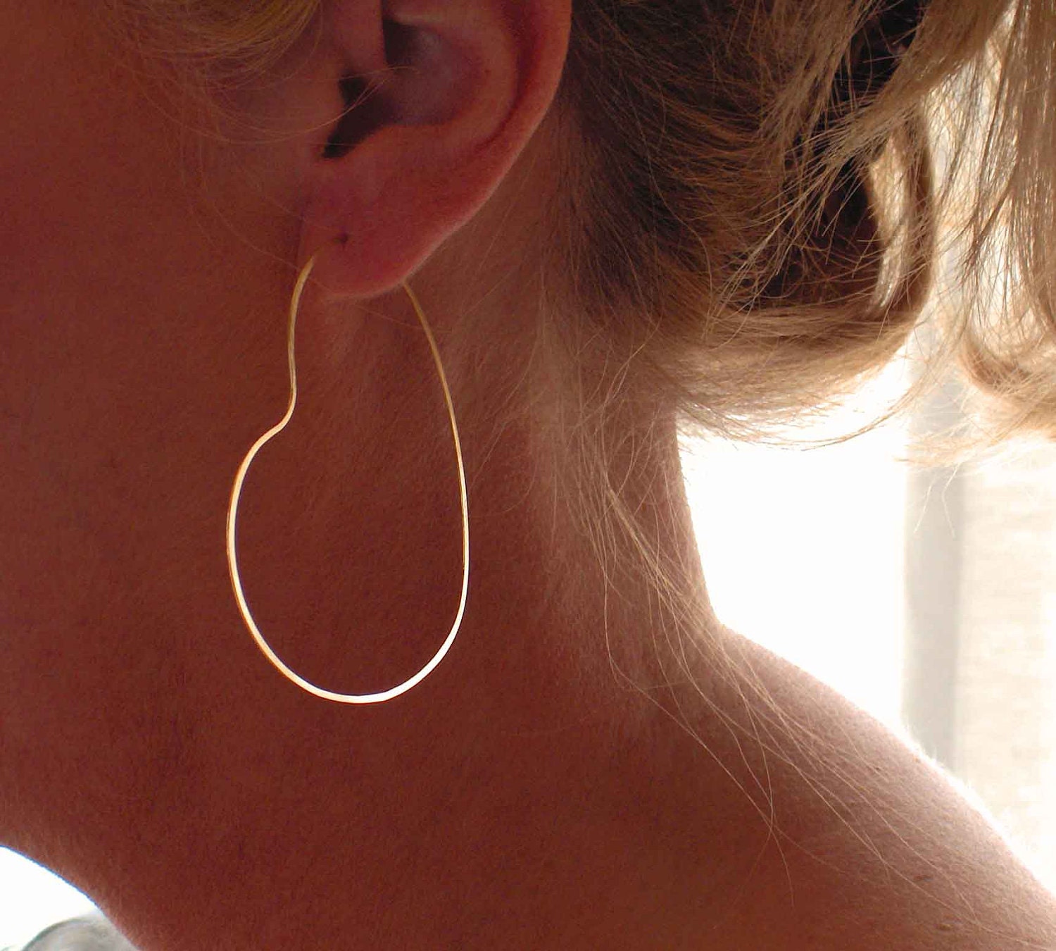 Large Gold Heart Hoop Earrings - Large Gold Wire Heart Hoops - Made to Order