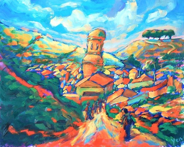 Picturesque Arrival - 8x10 Giclee Art Print - Spain Camino de Santiago Village Painting - Perfect Gift for Birthdays, Holidays, Celebrations