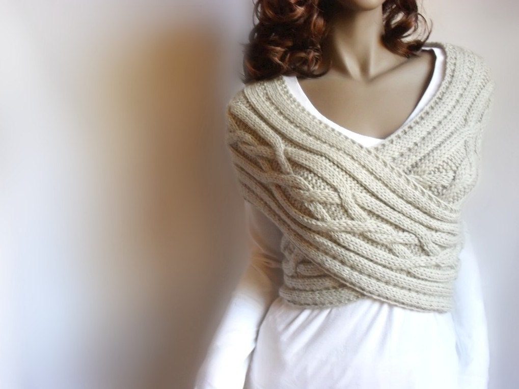Hand Knit Vest Cable Knit Womens Sweater Knit Cowl, Many colors available SUMMER SALE