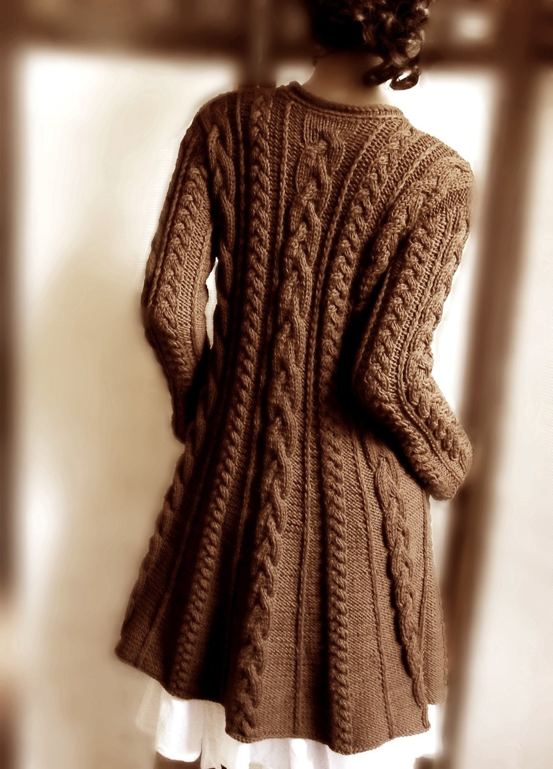 Hand Knit Merino Wool Sweater Coat Cable Knit Sweater Many Colors Available