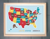 USA Map with multi-colored states  ART PRINT (Three editions available - You pick) (various sizes available - 11x14 - 20x30 inches)