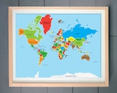 World Map ART PRINT (Yellow Green, Peppery, Java, Overjoy etc.) (various sizes available -  11x14 - 20x30 inches)