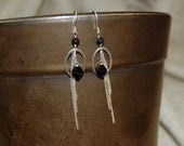 black onyx and silver loop earrings
