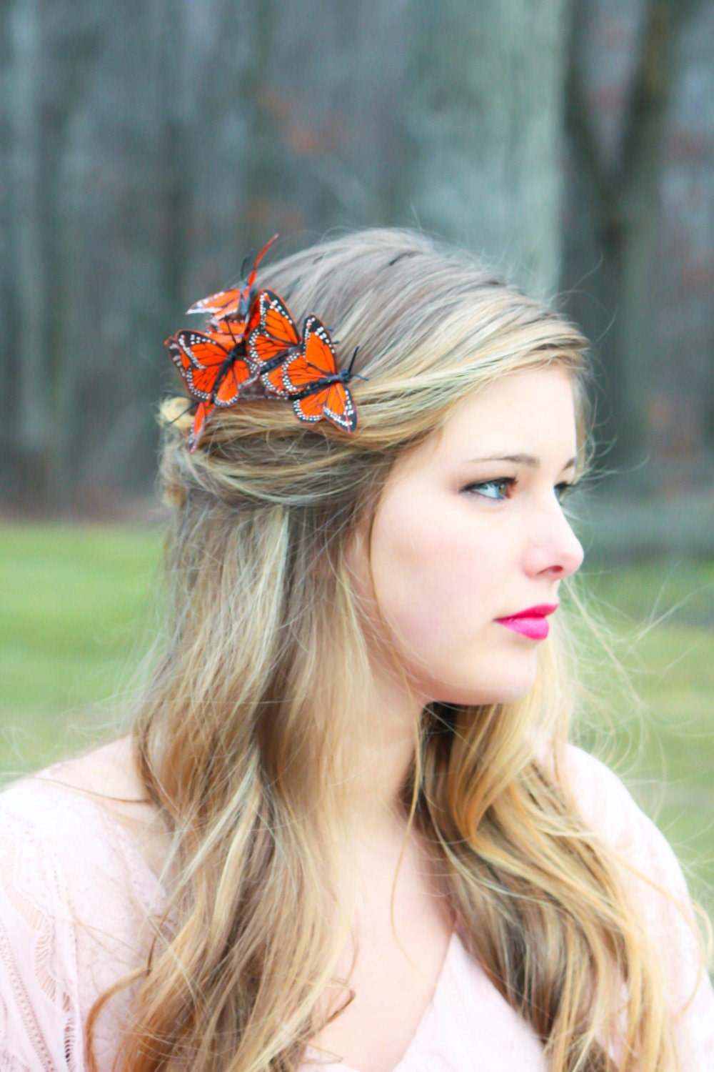 butterfly hair comb, orange monarch hair comb