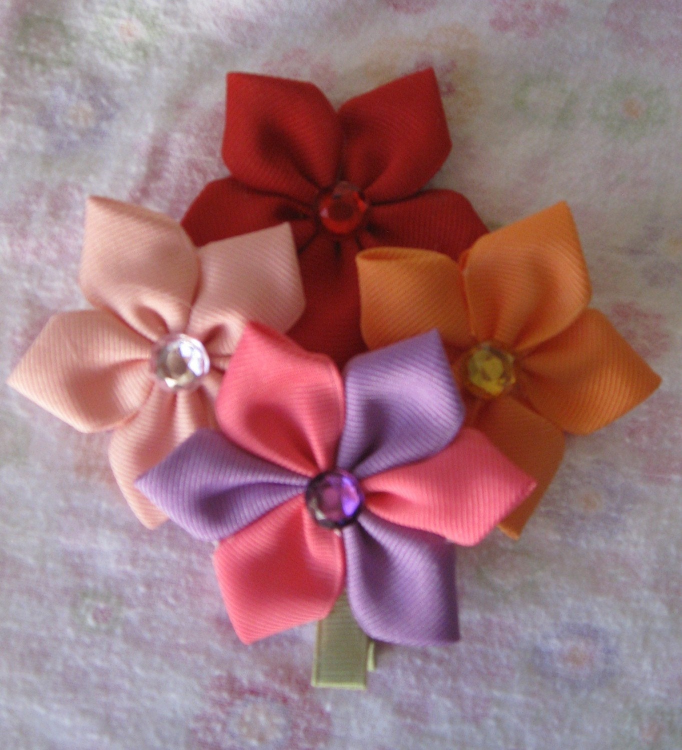 Custom Grosgrain Ribbon Five Petal Flower Clippie (YOU CHOOSE from over 50 colors)