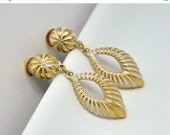 Vintage Dangle Earrings Coro White Enamel on Golden Teardrops