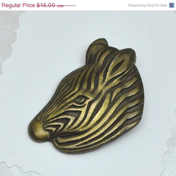 Vintage Solid Bronze Zebra Head Pin