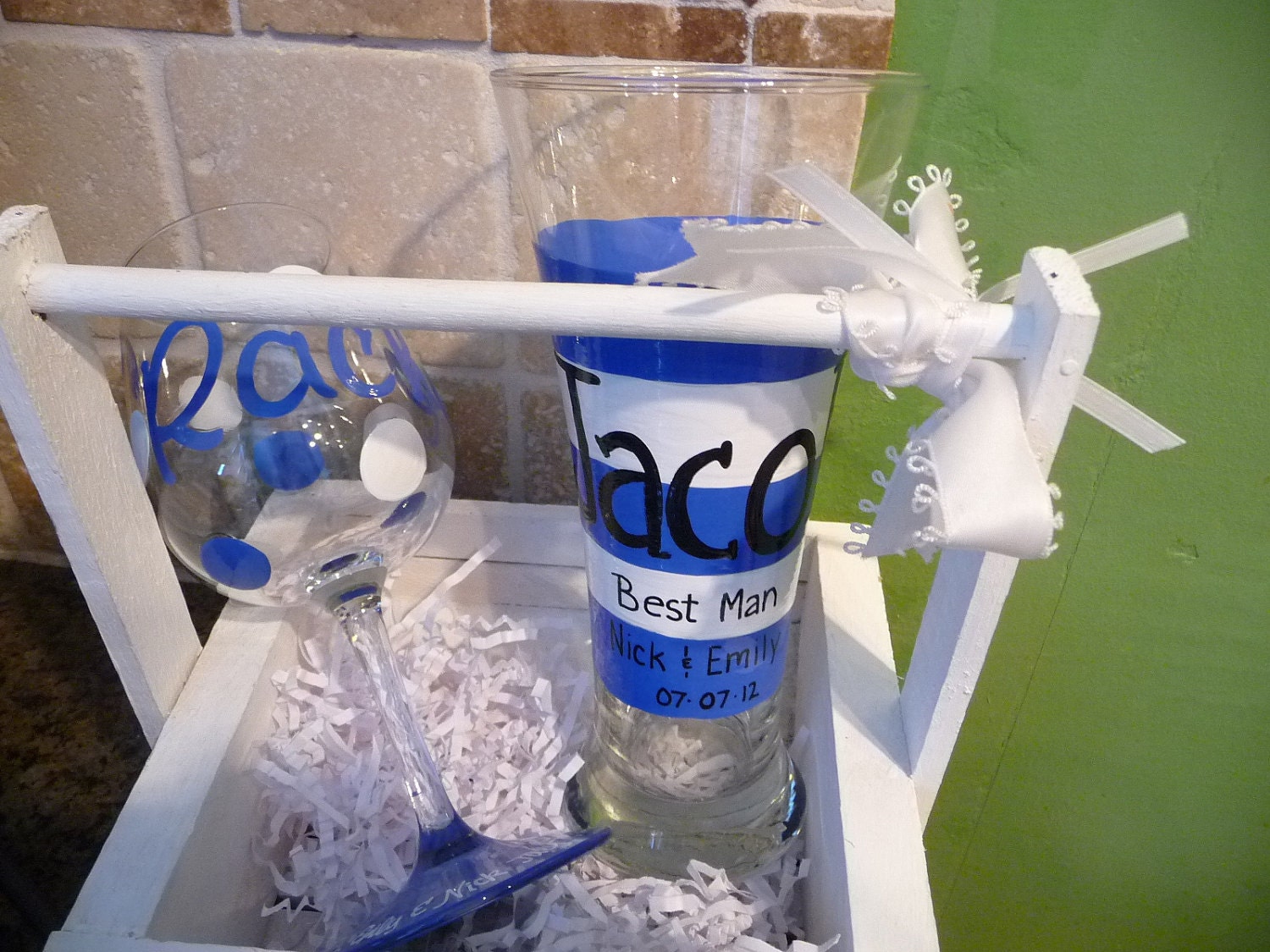 Handpainted and Personalized Wine Glasses, Pilsner glasses, Martini etc glasses for Wedding Party Etc. Etc.