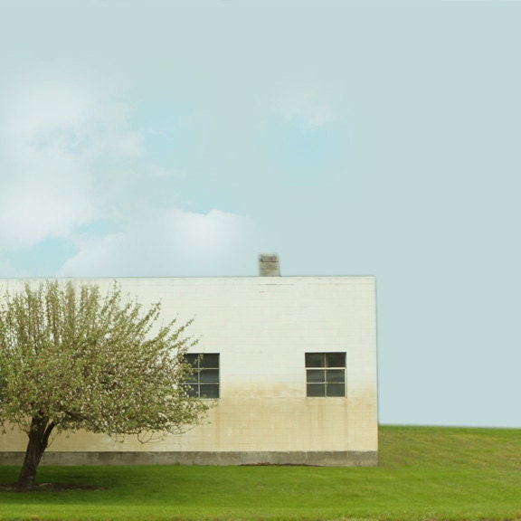Photography Architecture Mid Century Landscape with Cinder Block Building 8x8 OR 8x10