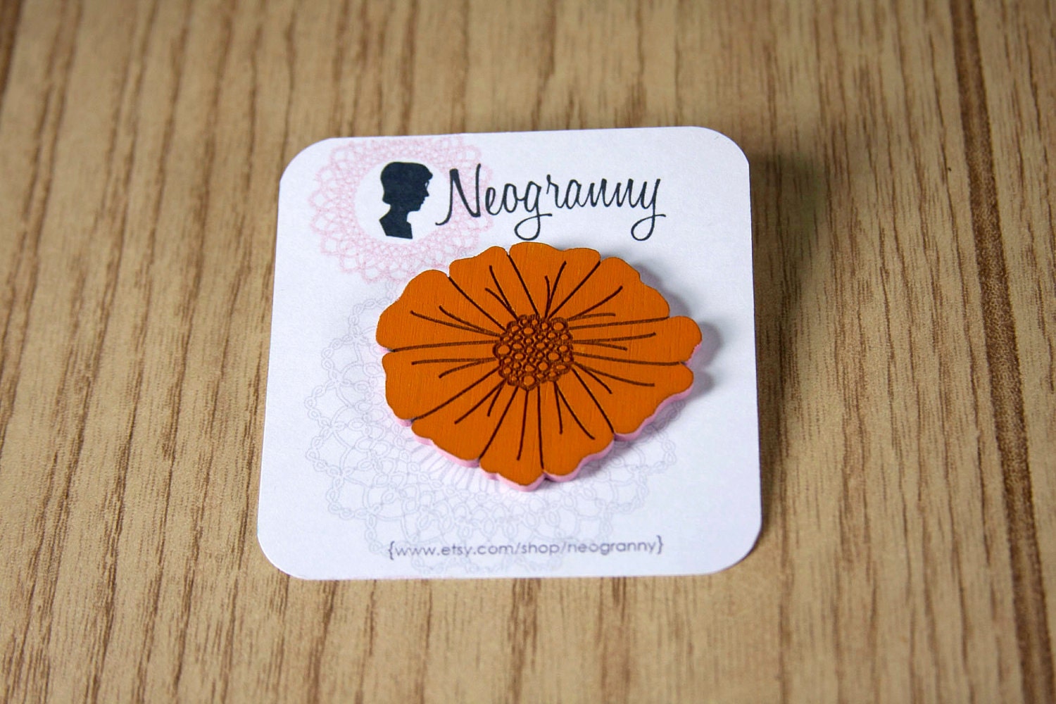 Lovely Wood Poppie Brooch