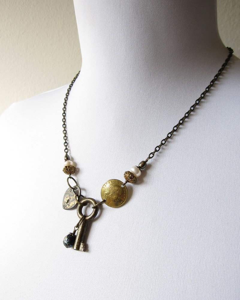 Three Treasures Vintage Key Necklace