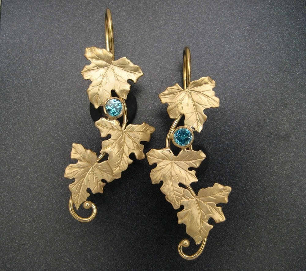 18K Maple Leaf and Zircon Earrings