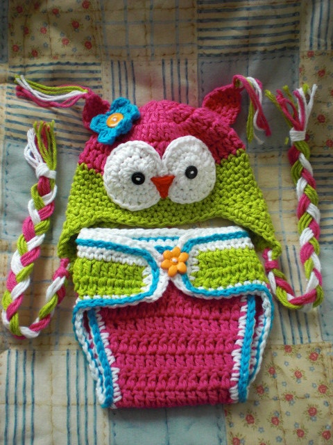 Beautiful OWL hat and diaper cover