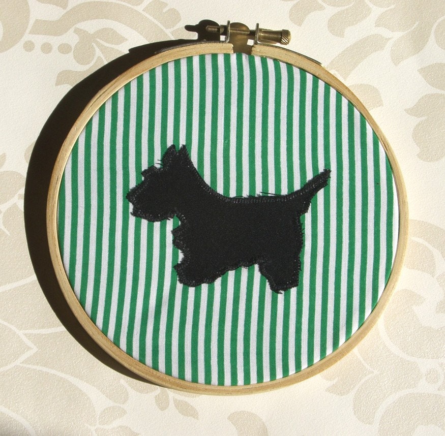 Terrier Silhouette Green Pin Stripes Applique Wall Decor