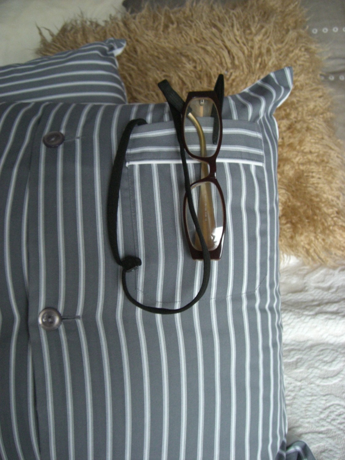 SALE Pair of Stuffed Shirt Stripey Pajama Shirt cushion covers
