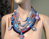 TRENDY CONTEMPORARY NECKLACE - Wearable Fiber Art Jewelry, Multistrand Multicolor, Handcrafted Fiber Beads