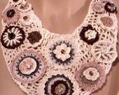 Blowout Sale - LACEWORK BIB/NECKLACE - Wearable Fiber Art Jewelry, Freeform Crocheted & Hand Beaded