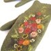 Felted mittens green olive flowered --- Handmade to Order