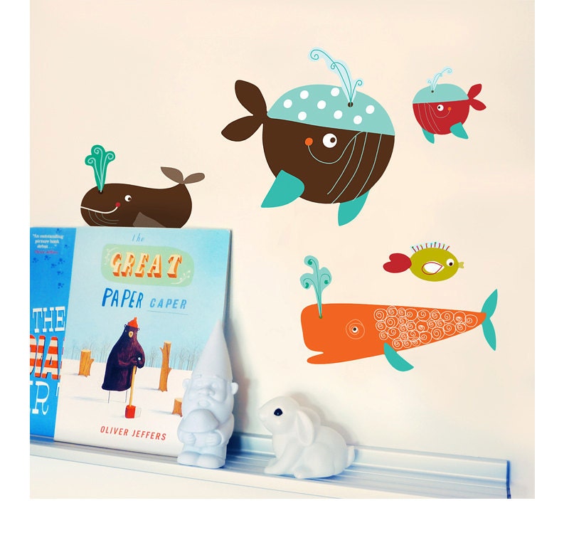 Fabric Wall Decals Whales Fish Fabric Wall Stickers, Mini