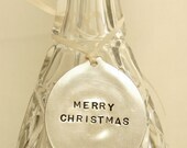 Spoon Ornament Merry Christmas Recycled silverware ornament gift tag silver plated hand stamped flatware by beachhouseliving on etsy