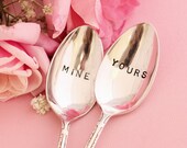 Mine and Yours spoon set: Ice cream coffee tea or cereal spoons. Recycled vintage silverware